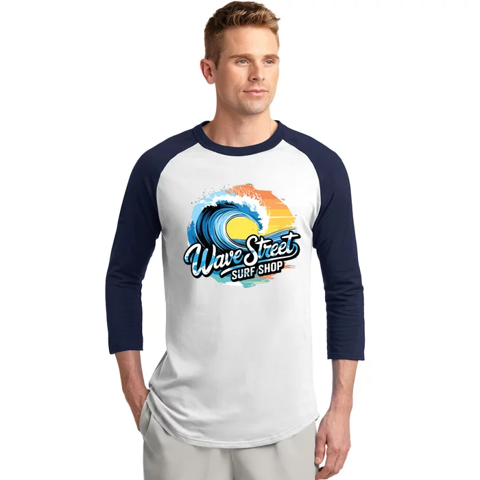 Wave Street Surf Shop Classic Surfing Baseball Sleeve Shirt