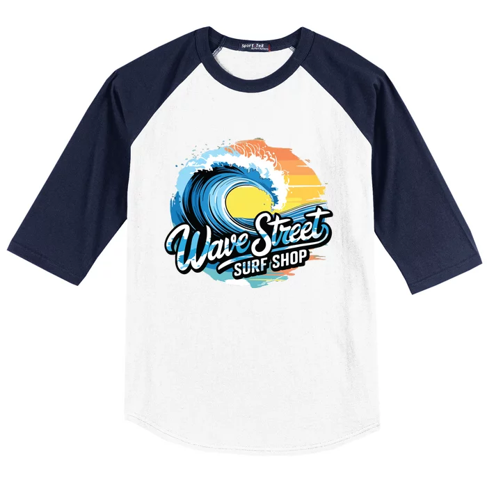 Wave Street Surf Shop Classic Surfing Baseball Sleeve Shirt