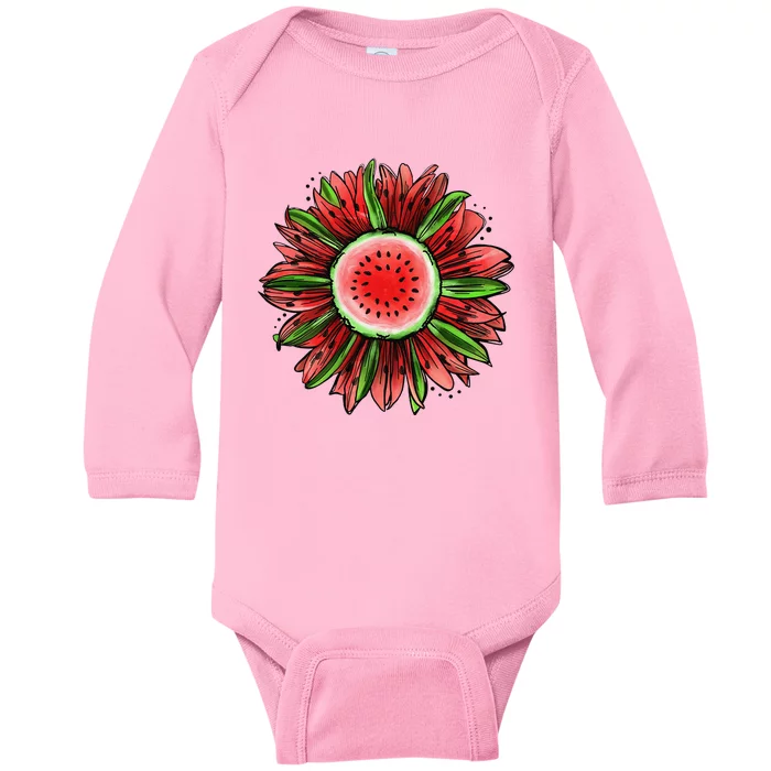 Watermelon Sunflower Summer Peace Love Watermelon Lover Gift Baby Long Sleeve Bodysuit