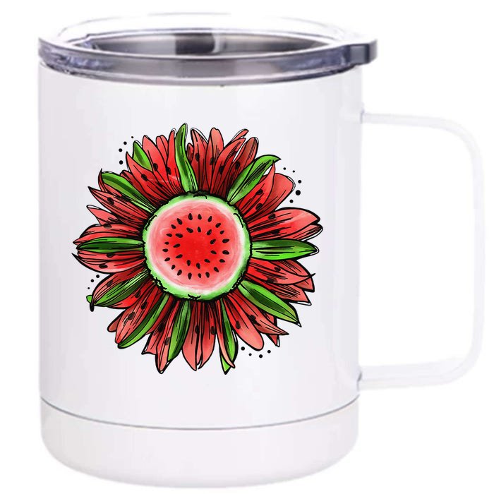 Watermelon Sunflower Summer Peace Love Watermelon Lover Gift Front & Back 12oz Stainless Steel Tumbler Cup