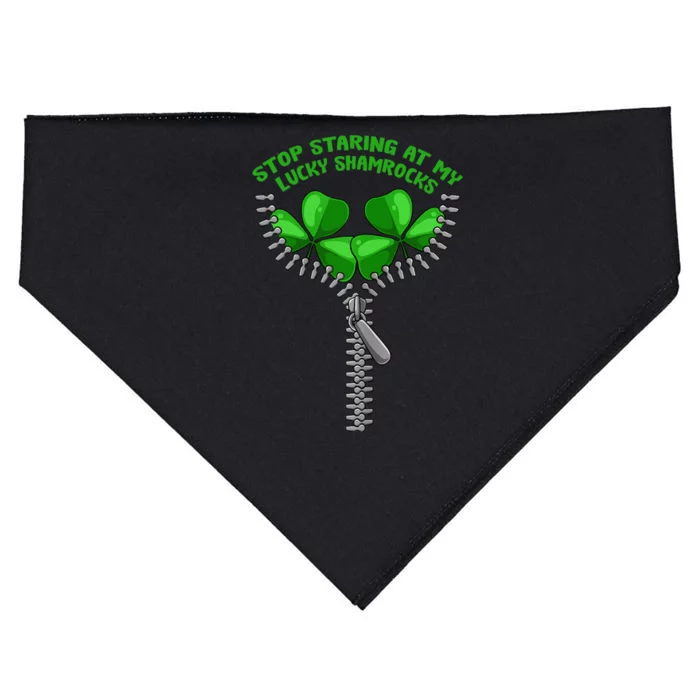 Wo Stop Staring Shamrock St Patricks Day Clover Pun Humor USA-Made Doggie Bandana