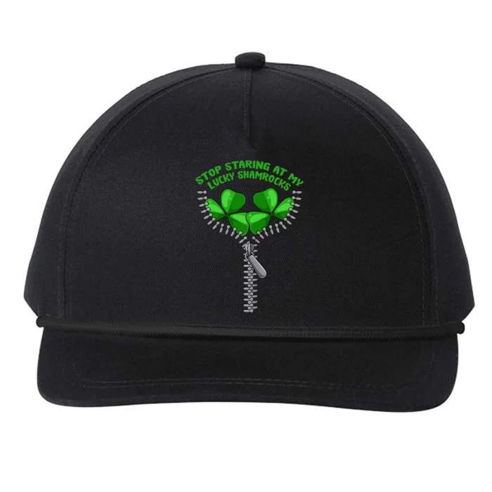 Wo Stop Staring Shamrock St Patricks Day Clover Pun Humor Snapback Five-Panel Rope Hat