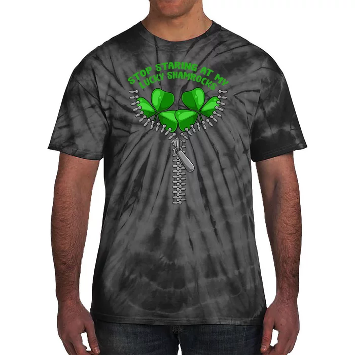 Wo Stop Staring Shamrock St Patricks Day Clover Pun Humor Tie-Dye T-Shirt