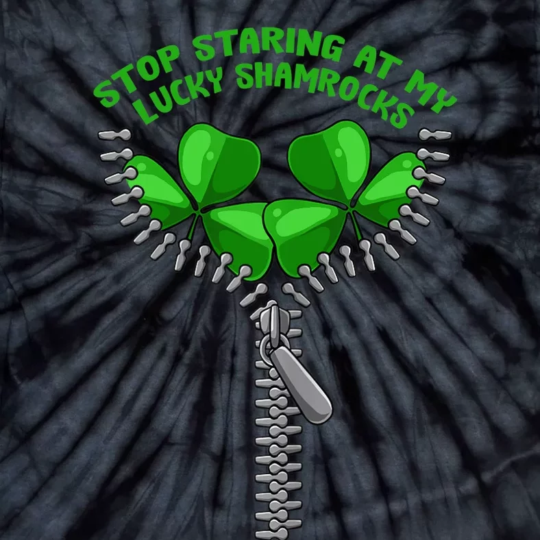 Wo Stop Staring Shamrock St Patricks Day Clover Pun Humor Tie-Dye T-Shirt