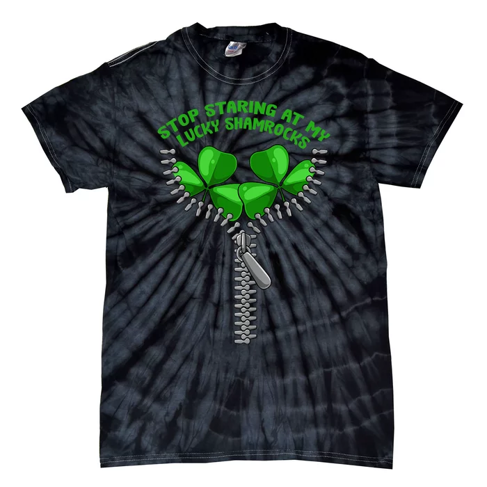 Wo Stop Staring Shamrock St Patricks Day Clover Pun Humor Tie-Dye T-Shirt