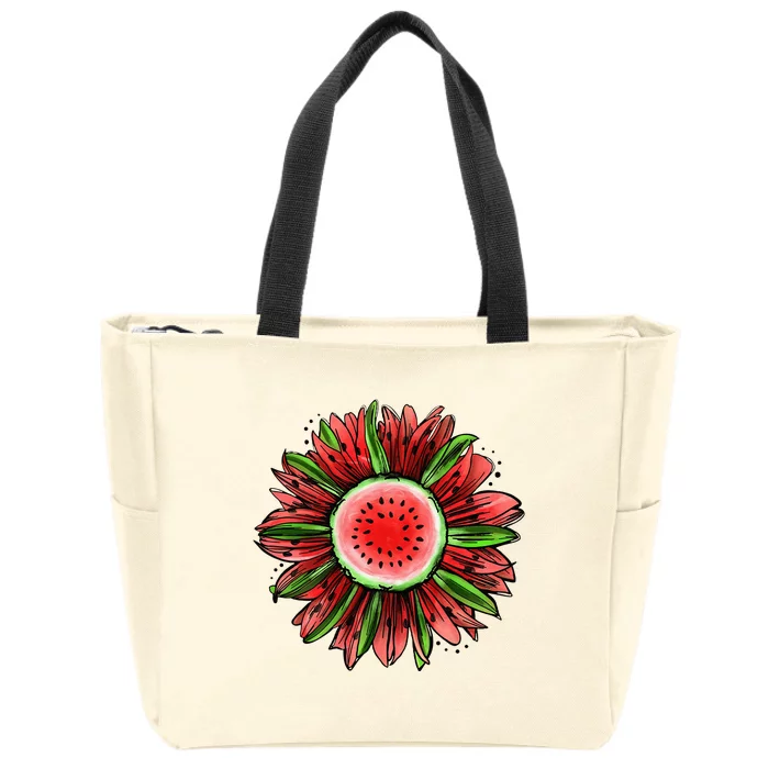 Watermelon Sunflower Summer Peace Love Watermelon Lover Gift Zip Tote Bag