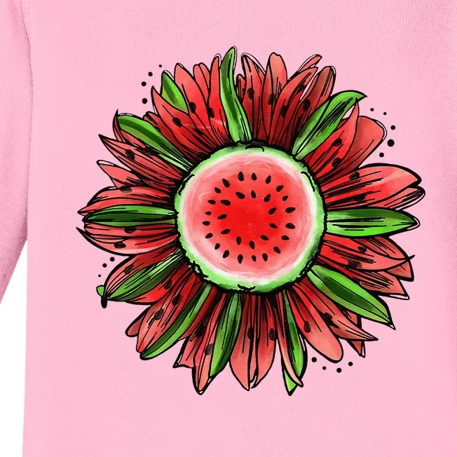 Watermelon Sunflower Summer Peace Love Watermelon Lover Gift Baby Long Sleeve Bodysuit