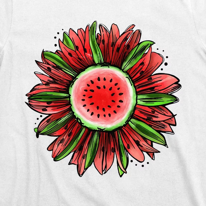 Watermelon Sunflower Summer Peace Love Watermelon Lover Gift T-Shirt