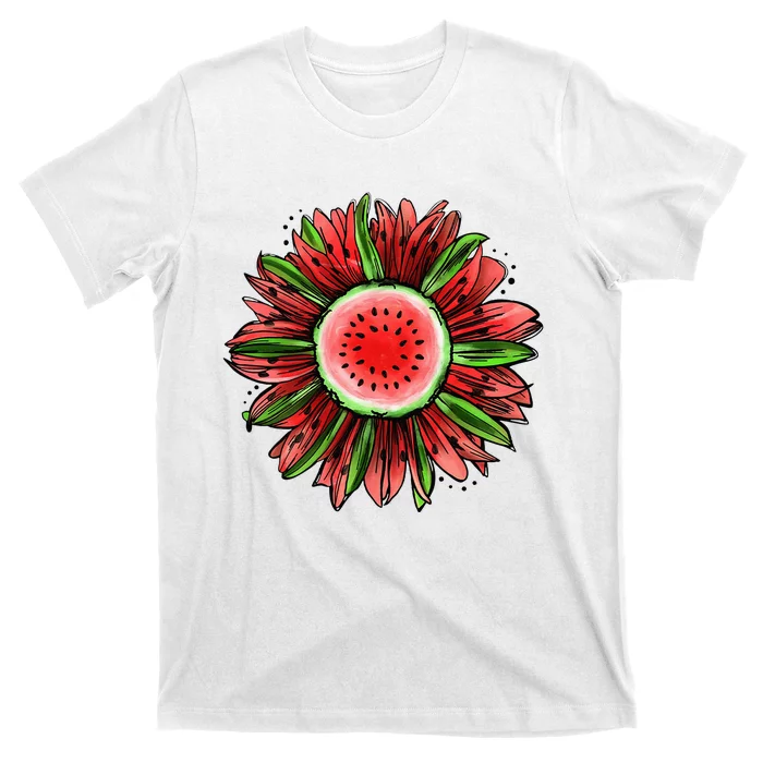 Watermelon Sunflower Summer Peace Love Watermelon Lover Gift T-Shirt