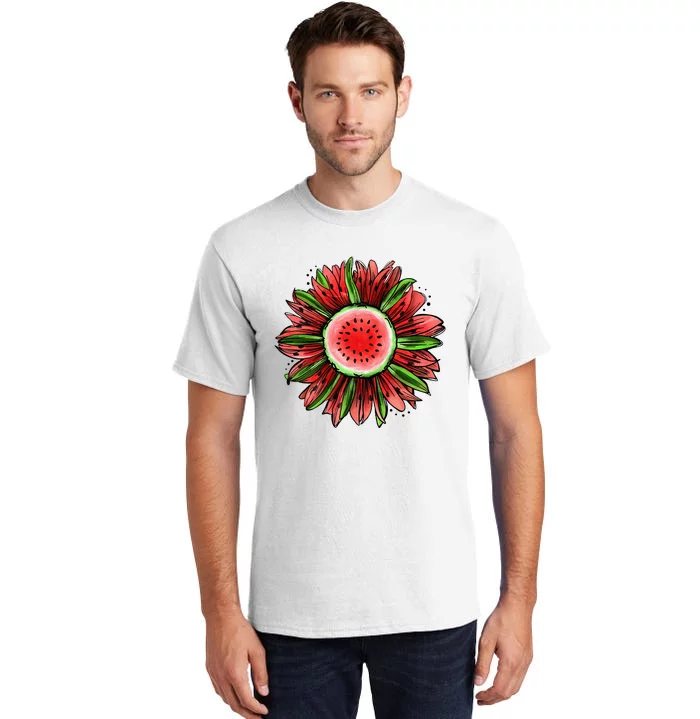 Watermelon Sunflower Summer Peace Love Watermelon Lover Gift Tall T-Shirt