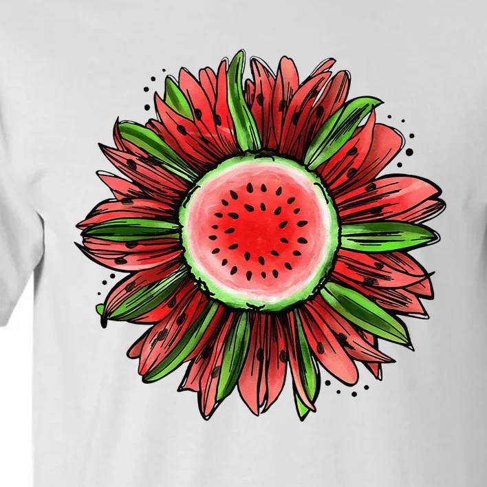 Watermelon Sunflower Summer Peace Love Watermelon Lover Gift Tall T-Shirt