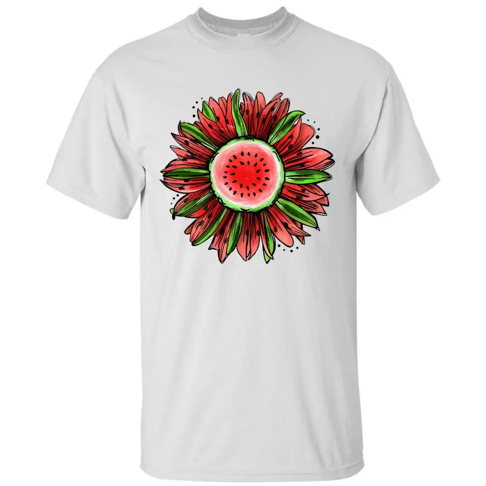 Watermelon Sunflower Summer Peace Love Watermelon Lover Gift Tall T-Shirt