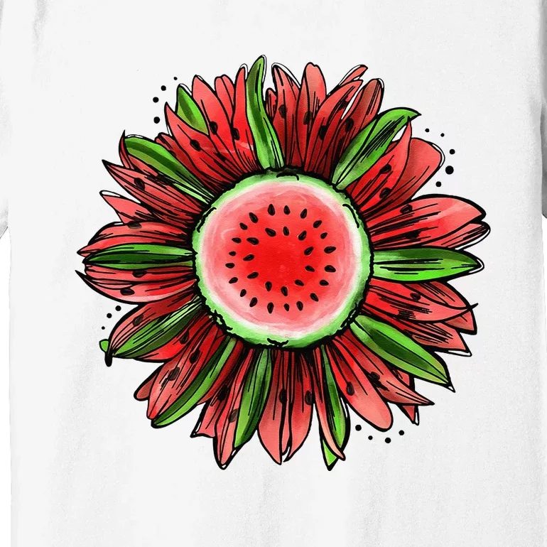 Watermelon Sunflower Summer Peace Love Watermelon Lover Gift Premium T-Shirt