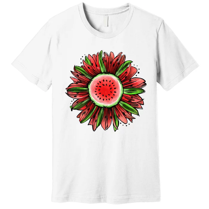 Watermelon Sunflower Summer Peace Love Watermelon Lover Gift Premium T-Shirt