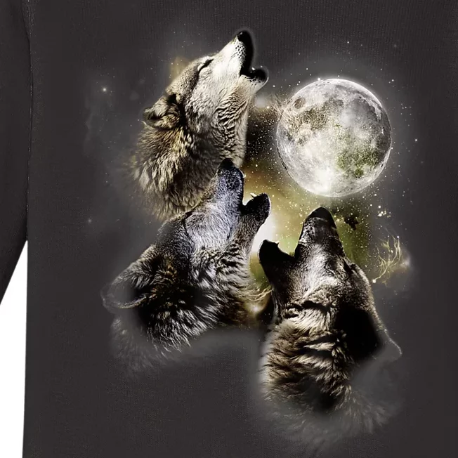 Wolf Shirt Three Wolves Moon Wolf Moon Baby Long Sleeve Bodysuit