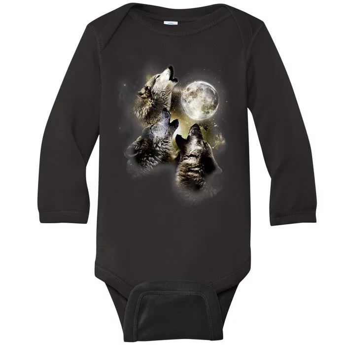 Wolf Shirt Three Wolves Moon Wolf Moon Baby Long Sleeve Bodysuit