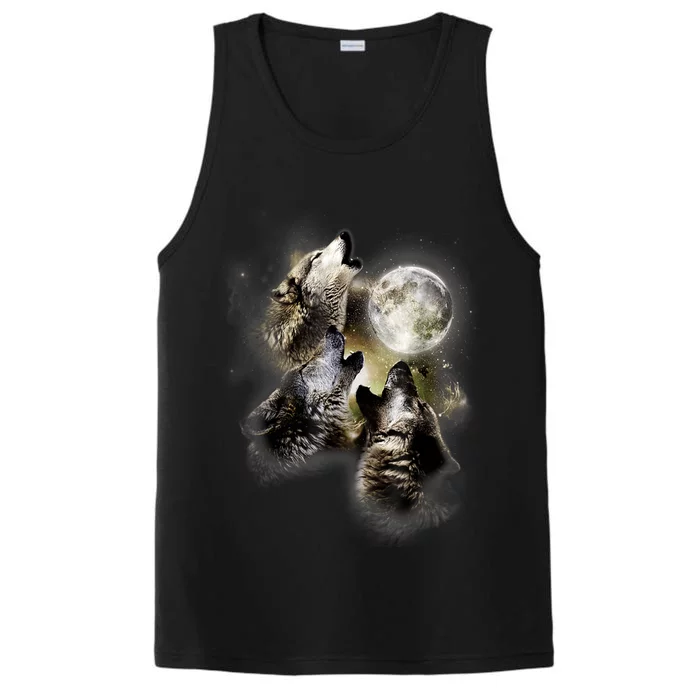 Wolf Shirt Three Wolves Moon Wolf Moon Performance Tank