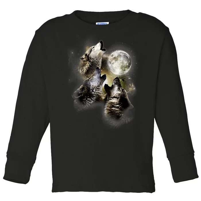 Wolf Shirt Three Wolves Moon Wolf Moon Toddler Long Sleeve Shirt