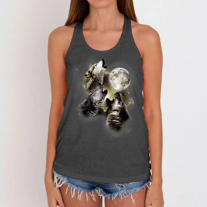 Wolf Shirt Three Wolves Moon Wolf Moon Women's Knotted Racerback Tank