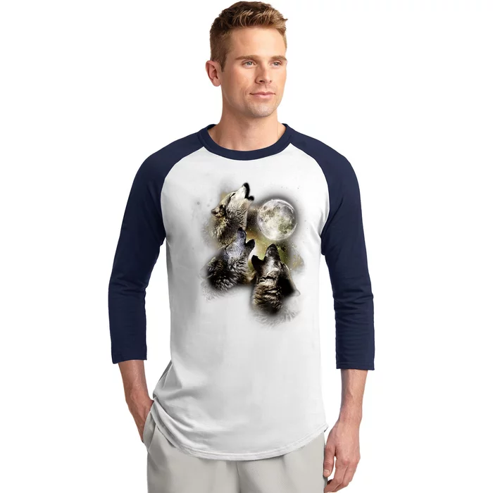 Wolf Shirt Three Wolves Moon Wolf Moon Baseball Sleeve Shirt