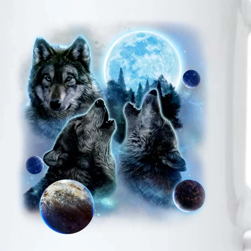 Wolf Shirt Three Wolves Moon Wolf Moon Black Color Changing Mug