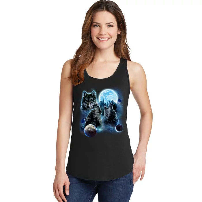 Wolf Shirt Three Wolves Moon Wolf Moon Ladies Essential Tank