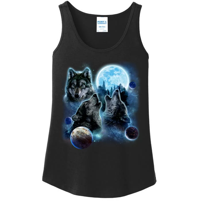 Wolf Shirt Three Wolves Moon Wolf Moon Ladies Essential Tank