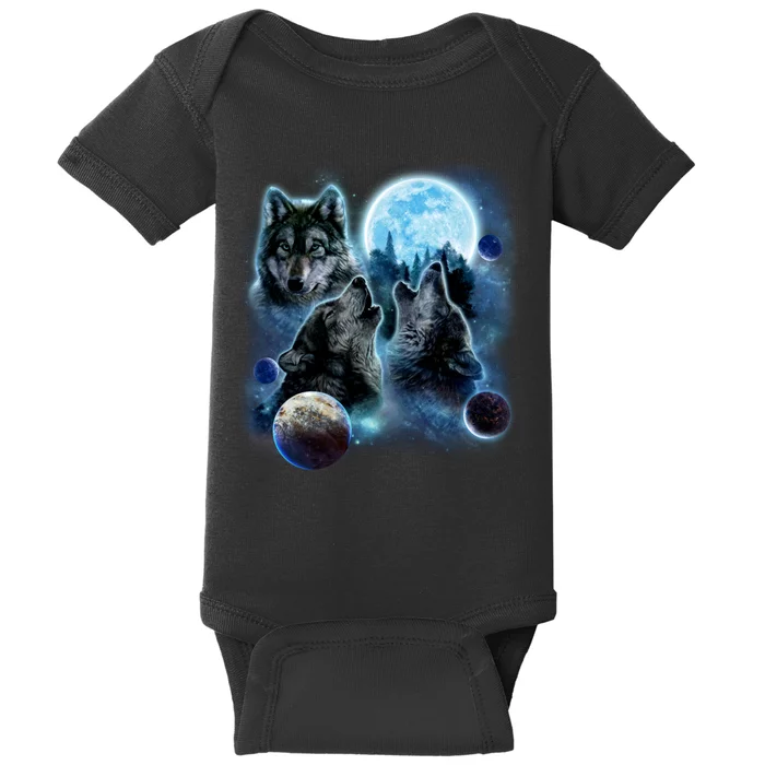 Wolf Shirt Three Wolves Moon Wolf Moon Baby Bodysuit