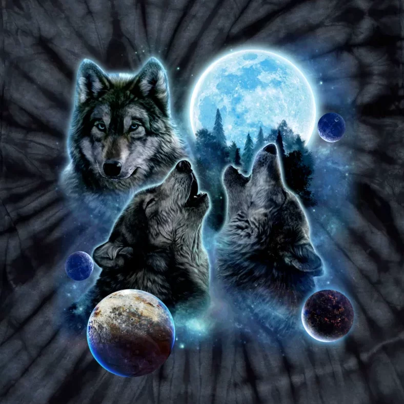 Wolf Shirt Three Wolves Moon Wolf Moon Tie-Dye T-Shirt