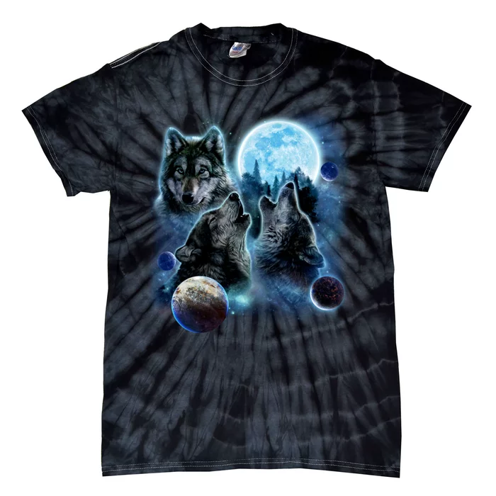 Wolf Shirt Three Wolves Moon Wolf Moon Tie-Dye T-Shirt