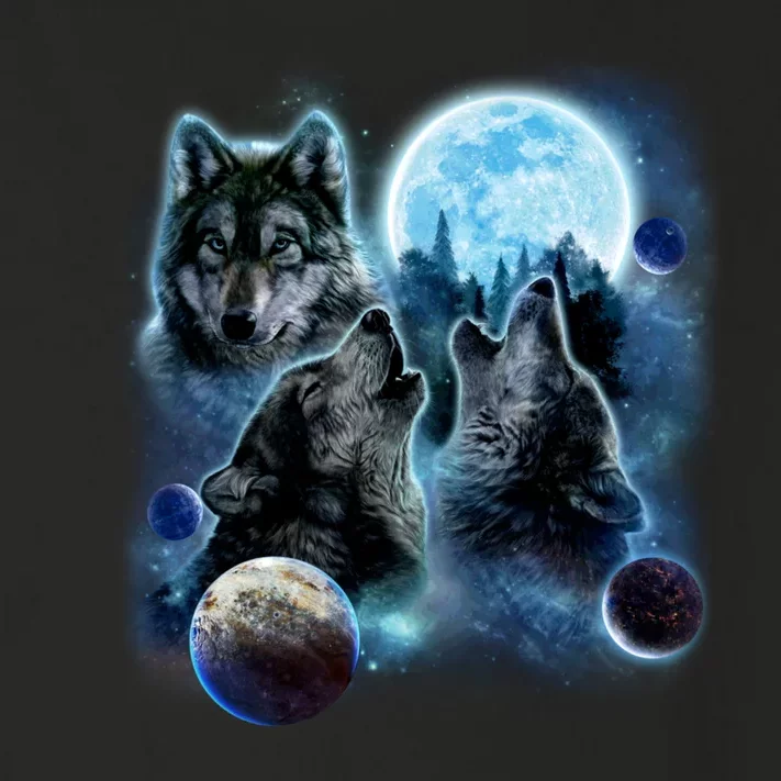 Wolf Shirt Three Wolves Moon Wolf Moon Toddler Long Sleeve Shirt