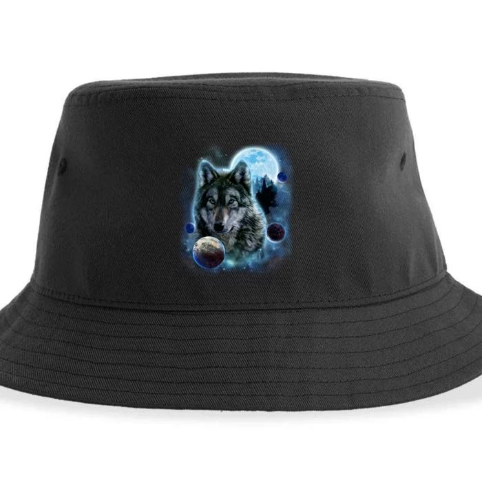 Wolf Shirt Three Wolves Moon Wolf Moon Sustainable Bucket Hat