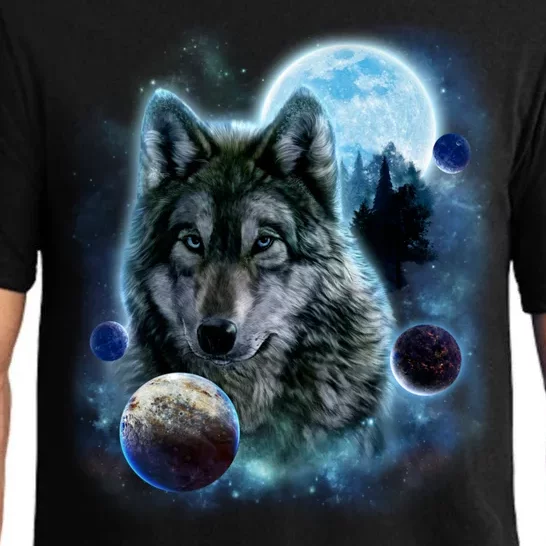 Wolf Shirt Three Wolves Moon Wolf Moon Pajama Set