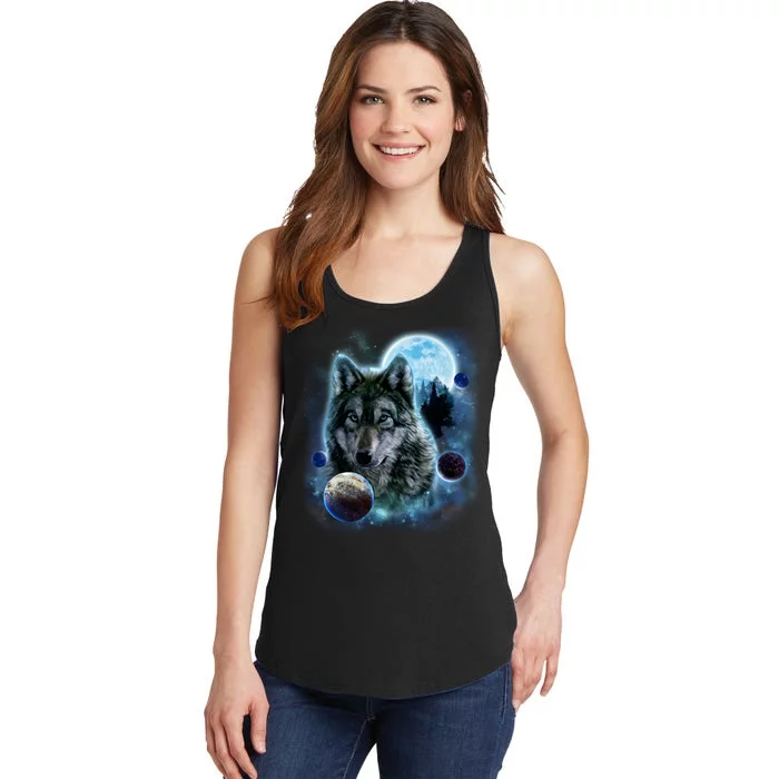 Wolf Shirt Three Wolves Moon Wolf Moon Ladies Essential Tank