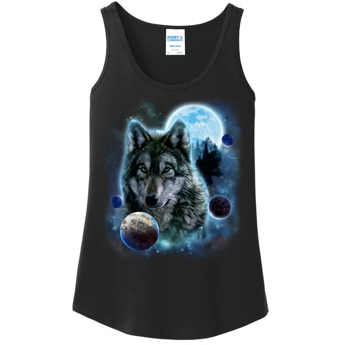 Wolf Shirt Three Wolves Moon Wolf Moon Ladies Essential Tank