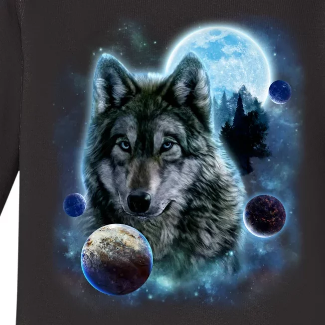 Wolf Shirt Three Wolves Moon Wolf Moon Baby Long Sleeve Bodysuit