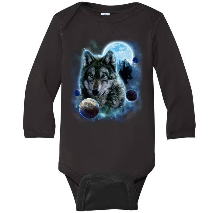 Wolf Shirt Three Wolves Moon Wolf Moon Baby Long Sleeve Bodysuit