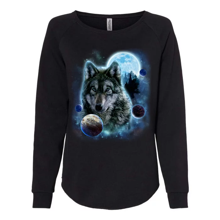 Wolf Shirt Three Wolves Moon Wolf Moon Womens California Wash Sweatshirt