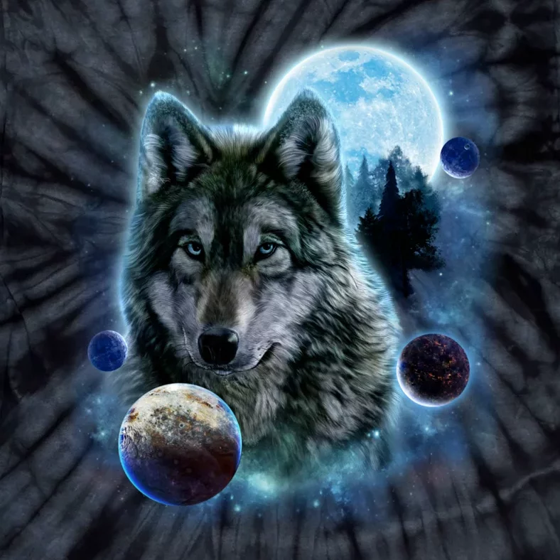 Wolf Shirt Three Wolves Moon Wolf Moon Tie-Dye T-Shirt