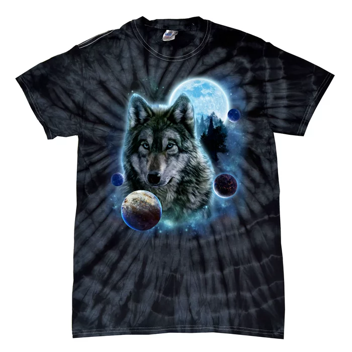 Wolf Shirt Three Wolves Moon Wolf Moon Tie-Dye T-Shirt