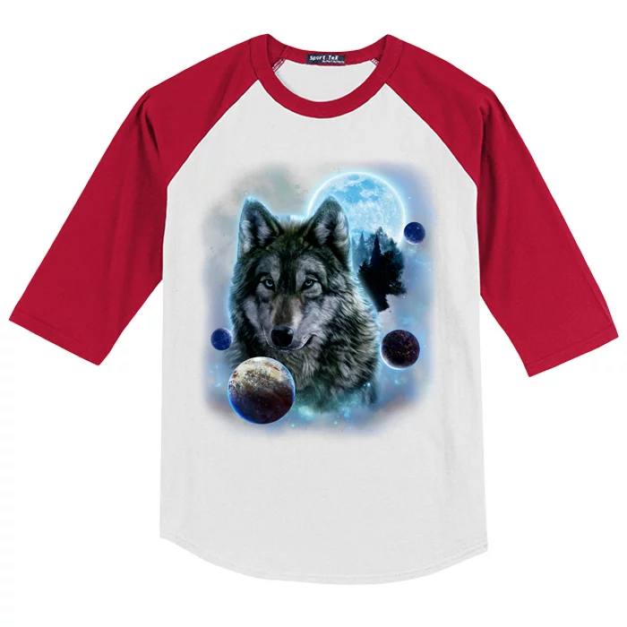 Wolf Shirt Three Wolves Moon Wolf Moon Kids Colorblock Raglan Jersey