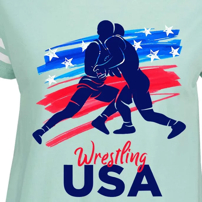 Wrestling Support The Team Wrestling Athlete Usa Flag Enza Ladies Jersey Football T-Shirt