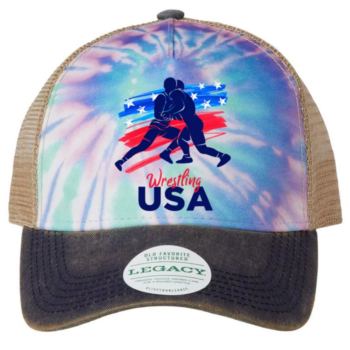 Wrestling Support The Team Wrestling Athlete Usa Flag Legacy Tie Dye Trucker Hat