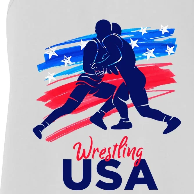 Wrestling Support The Team Wrestling Athlete Usa Flag Women's Racerback Tank