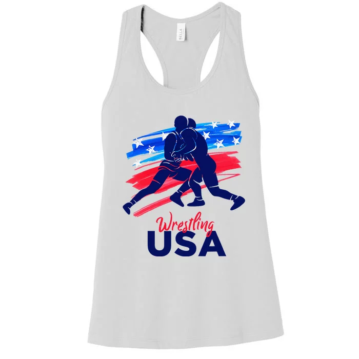 Wrestling Support The Team Wrestling Athlete Usa Flag Women's Racerback Tank