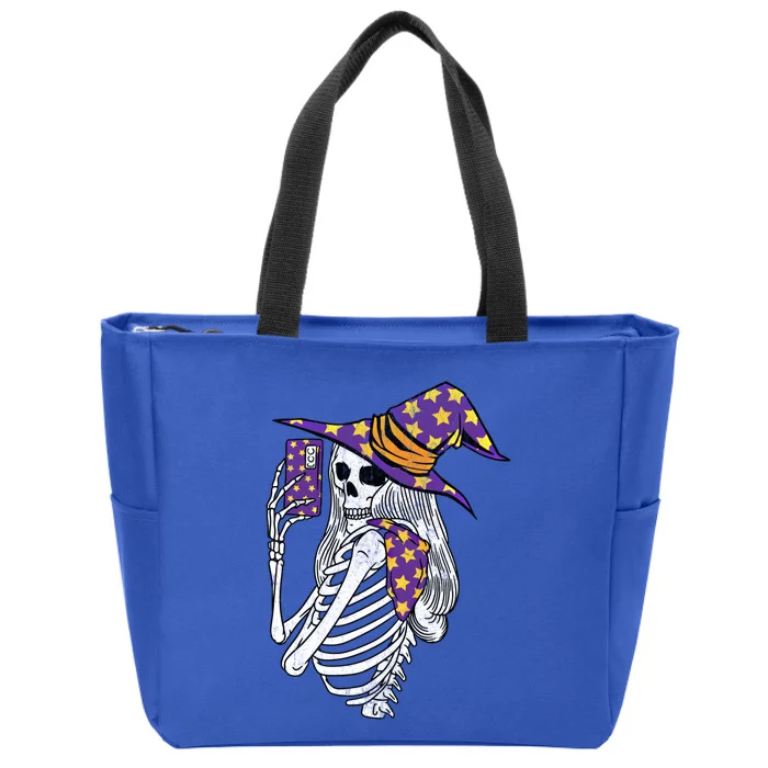 Witch Skeleton Taking Sie Mirror Photo Phone Camera Gift Zip Tote Bag