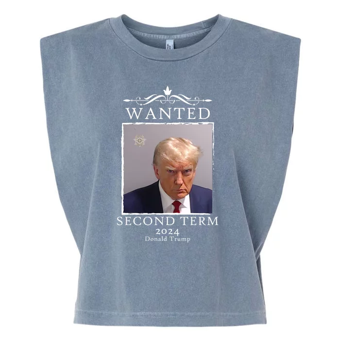 Wanted Second Term 2024 Trump Donald Mugshot Garment-Dyed Women's Muscle Tee