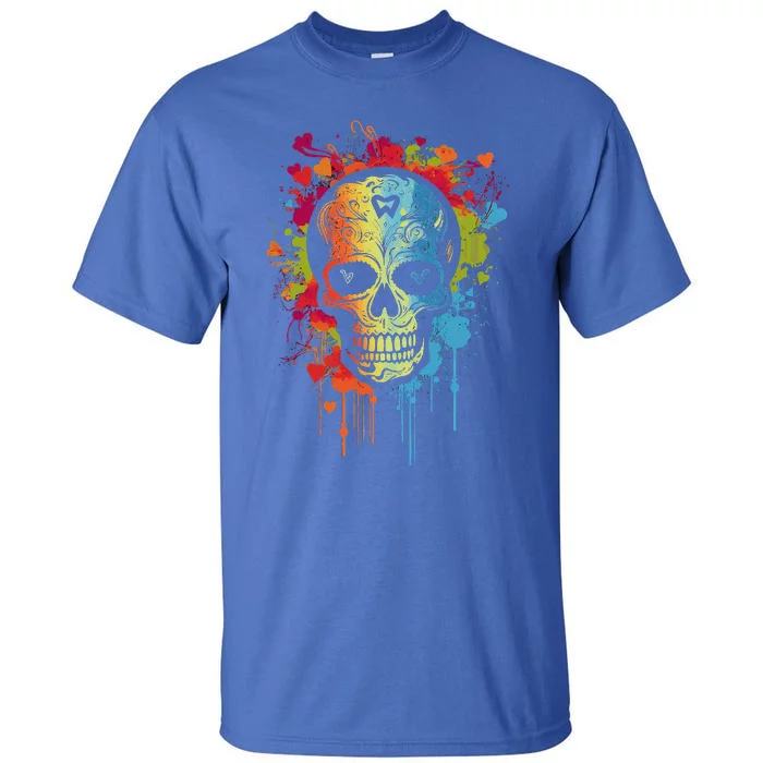 Watercolor Skull Tee Graphic Color Skull Tees Halloween Tall T-Shirt