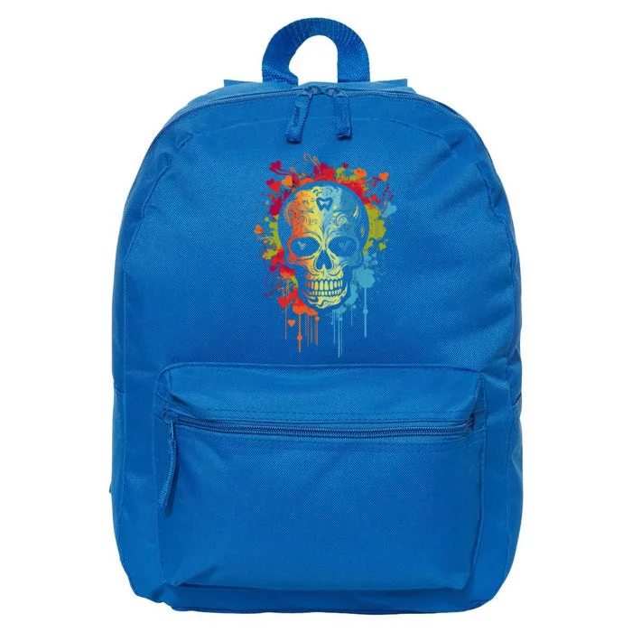 Watercolor Skull Tee Graphic Color Skull Tees Halloween 16 in Basic Backpack