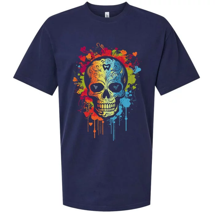 Watercolor Skull Tee Graphic Color Skull Tees Halloween Sueded Cloud Jersey T-Shirt